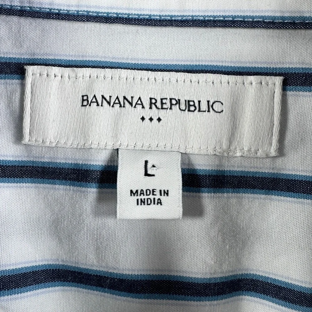 Banana Republic Mens Large Short Sleeve Button Down Striped Utility Shirt White